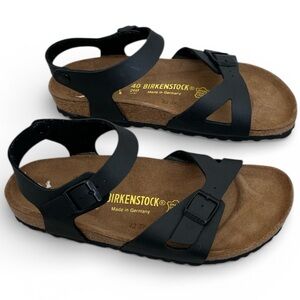 Birkenstock Black Leather Rio Birko Flor Sandals Shoes Arch Support NEW Wmns 40